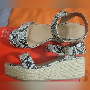 Lane Bryant Black and Cream Snakeskin Espadrille Wedges